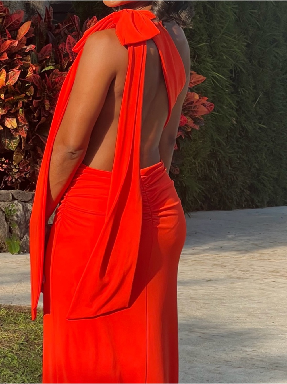 Zara One-Shoulder Red Maxi Dress with Bow Detail - Picture 3 of 10